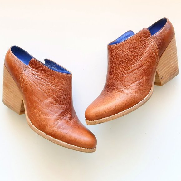 Jeffrey Campbell Cognac Brown Leather Block Heel Mules / Slip On Shoes Size 9 - Picture 1 of 16